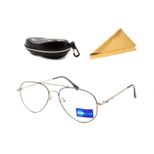 Компьютерные очки Big Blue Aviator Black silver  8  защитные от излучения монитора с блокировкой голубого света с ПАСПОРТОМ Blue blocker c футляром и салфеткой