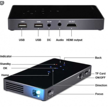 Проектор портативный Exquizon P8I DLP с Android 7.0 с аккумулятором Wi-Fi Bluetooth и штативом Черный