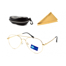 Компьютерные очки Big Blue  Aviator Gold  защитные от излучения монитора с блокировкой голубого света с ПАСПОРТОМ Blue blocker c футляром и салфеткой