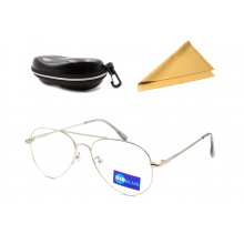 Компьютерные очки Big Blue  Aviator Silver защитные от излучения монитора с блокировкой голубого света с ПАСПОРТОМ Blue blocker c футляром и салфеткой